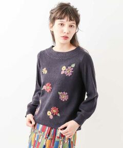 SORTILEGIO KNIT　リボン刺繍 ボリューム袖プルオーバー