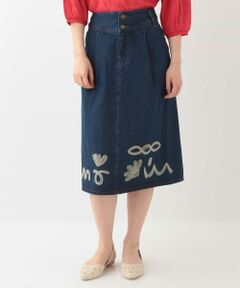 Jocomomola / ホコモモラ ミニ・ひざ丈スカート | Kanna EMB　ステッチデニムスカート