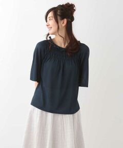 Jocomomola / ホコモモラ ニット・セーター | シャーリングknit　ギャザーハーフスリーブニットトップ