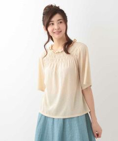Jocomomola / ホコモモラ ニット・セーター | シャーリングknit　ギャザーハーフスリーブニットトップ