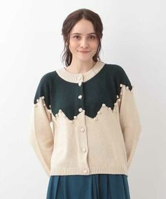 NIEVE ポンポン KNIT　バイカラーニットカーディガン