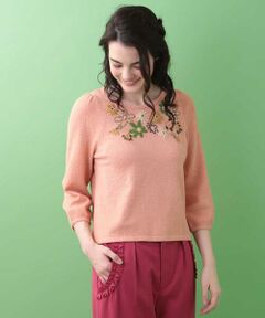 Jocomomola / ホコモモラ ニット・セーター | お花畑刺繍パイルニットプルオーバー