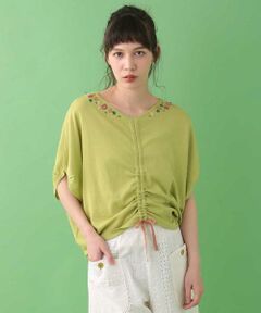 Jocomomola / ホコモモラ ニット・セーター | 【2WAY】フラワー刺繍シャーリングニット