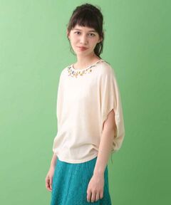 Jocomomola / ホコモモラ ニット・セーター | 【2WAY】フラワー刺繍シャーリングニット