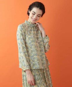 Jocomomola / ホコモモラ シャツ・ブラウス | 切手モチーフプリント フリルネックブラウス