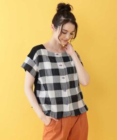 Jocomomola / ホコモモラ カットソー | 【2WAY】ビッグチェックブルーゼTシャツブラウス