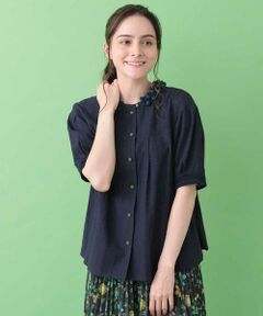 Jocomomola / ホコモモラ シャツ・ブラウス | ドビーストライプ クロシェデザインブラウス