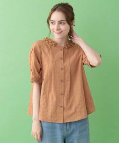 Jocomomola / ホコモモラ シャツ・ブラウス | ドビーストライプ クロシェデザインブラウス