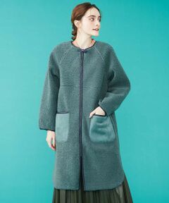 Jocomomola / ホコモモラ ノーカラージャケット | フェイクムートンロングジャケット