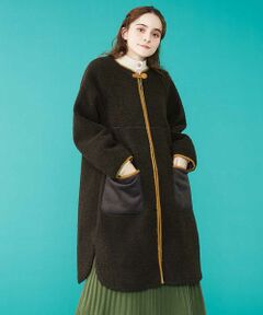 Jocomomola / ホコモモラ ノーカラージャケット | フェイクムートンロングジャケット