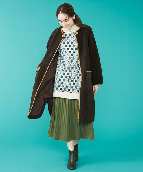 Jocomomola / ホコモモラ ノーカラージャケット | フェイクムートンロングジャケット | 詳細15