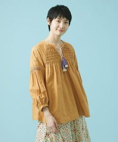 Jocomomola / ホコモモラ シャツ・ブラウス | スモッキングスキッパーブラウス