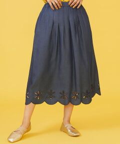 テンセルデニム フラワー刺繍スカラップスカート