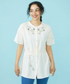 Jocomomola / ホコモモラ シャツ・ブラウス | ドビー フラワー刺繍チュニックブラウス