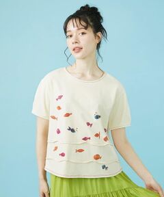 Acuarela フィッシュモチーフ クルーネックTシャツ