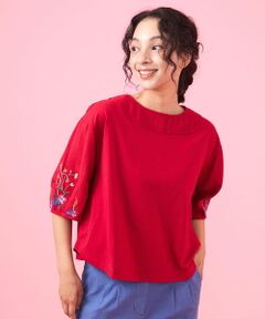 Jocomomola / ホコモモラ カットソー | フラワー刺繍ドッキングカットソー