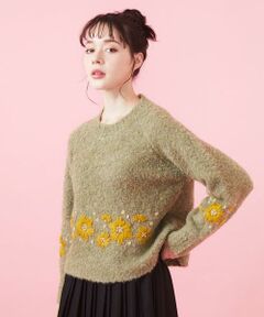 Jocomomola / ホコモモラ ニット・セーター | ブークレフラワー刺繍ニットプルオーバー