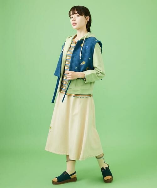 Jocomomola / ホコモモラ ロング・マキシ丈スカート | フラワー刺繍 ピーチ起毛ピンタックスカート | 詳細19