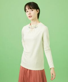 Jocomomola / ホコモモラ カットソー | ベアスムース フラワー刺繍ハイネックカットソー