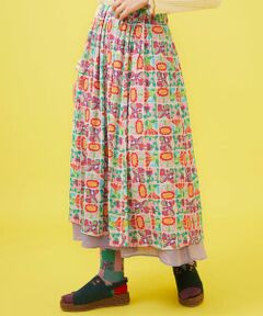 Jocomomola / ホコモモラ ロング・マキシ丈スカート | Morado ciruela プリントギャザースカート