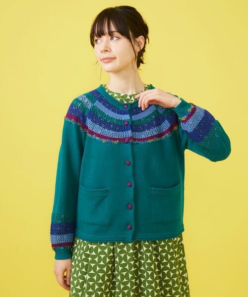 Jocomomola / ホコモモラ カーディガン・ボレロ | クラフトニット ボーダーメッシュ編みカーディガン | 詳細1