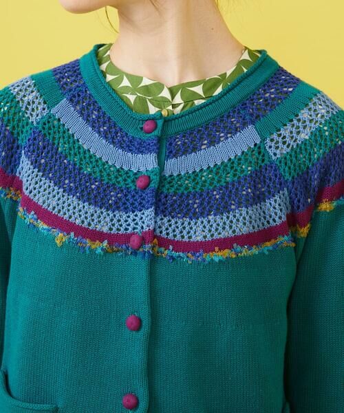 Jocomomola / ホコモモラ カーディガン・ボレロ | クラフトニット ボーダーメッシュ編みカーディガン | 詳細4