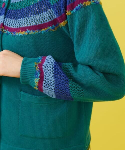 Jocomomola / ホコモモラ カーディガン・ボレロ | クラフトニット ボーダーメッシュ編みカーディガン | 詳細6