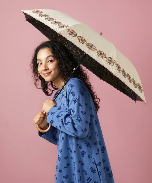 新品　ホコモモラ　晴雨兼用長傘　ピンク色花柄刺繍JOCOMOMOLA シビラ UV・晴雨兼用】フラワー刺繍スカラップデザイン長傘(506082092