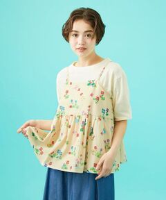 Jocomomola / ホコモモラ タンクトップ | Verde pera プリントバックリボンキャミソール