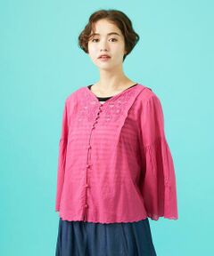 Jocomomola / ホコモモラ シャツ・ブラウス | フラワーメッシュアップリケブラウス