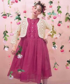 Jocomomola / ホコモモラ ロング・マキシ丈ワンピース | フラワーメッシュアップリケワンピース