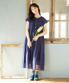 Jocomomola / ホコモモラ ロング・マキシ丈ワンピース | フラワーメッシュアップリケワンピース