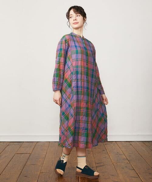 Jocomomola / ホコモモラ ロング・マキシ丈ワンピース | Vistoso シアーチェックシャツワンピース | 詳細10