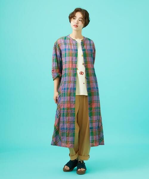 Jocomomola/ホコモモラ Vistoso シアーチェックシャツワンピース パープル M Jocomomola/ホコモモラ Vistoso シアーチェックシャツワンピース パープル M