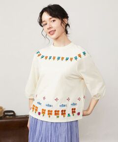 Jocomomola / ホコモモラ カットソー | Verde pera 刺繍半端袖カットソー