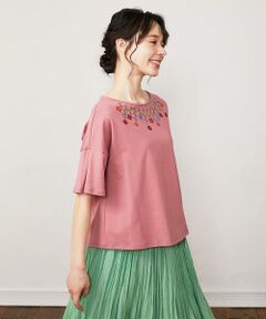 Jocomomola / ホコモモラ カットソー | Verde pera フラワー刺繍Tシャツ