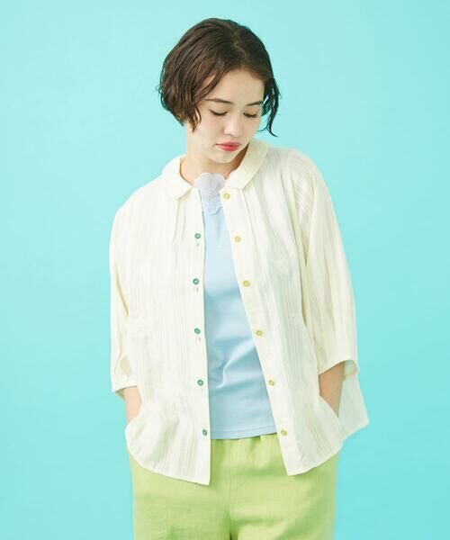 Jocomomola / ホコモモラ シャツ・ブラウス | フラワードビー フラットカラー半端袖ブラウス | 詳細1