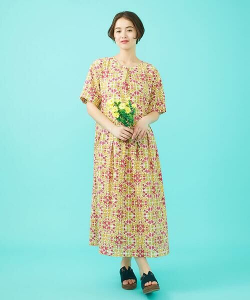 Jocomomola/ホコモモラ 【日本製】Rosa flamenco フラワープリントタックワンピース ピンク M