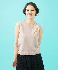 Jocomomola / ホコモモラ ニット・セーター | フラワーモチーフノースリーブニット