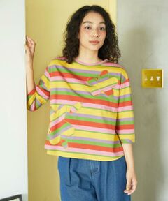 Jocomomola / ホコモモラ カットソー | シルケット天竺フラワーボーダーアップリケTシャツ