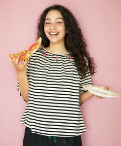 Jocomomola / ホコモモラ カットソー | シルケット天竺フラワーボーダー刺繍Tシャツ