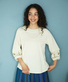 Jocomomola / ホコモモラ カットソー | Salida コットン天竺フラワー刺繍カットソー