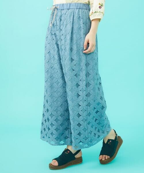 Jocomomola/ホコモモラ Flor 総レースワイドパンツ ライトブルー M Jocomomola/ホコモモラ Flor 総レースワイドパンツ ライトブルー M