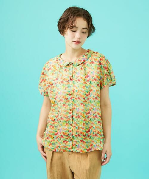 Jocomomola / ホコモモラ シャツ・ブラウス | Verde esmeralda リネンプリントブラウス | 詳細1