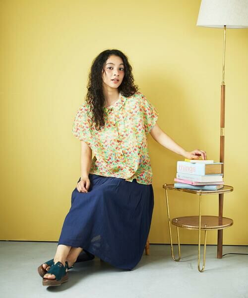 Jocomomola / ホコモモラ シャツ・ブラウス | Verde esmeralda リネンプリントブラウス | 詳細11