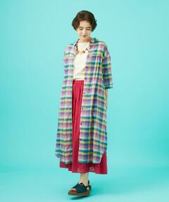 Jocomomola / ホコモモラ ロング・マキシ丈ワンピース | ウェーブドビーチェックシャツワンピース