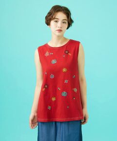 Jocomomola / ホコモモラ カットソー | Cosecha フルーツ刺繍ノースリーブカットソー