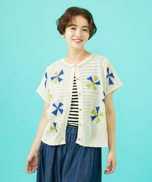 Jocomomola/ホコモモラ Bailar 和紙混フレンチスリーブカーディガン アイボリー M Jocomomola/ホコモモラ Bailar 和紙混フレンチスリーブカーディガン アイボリー M