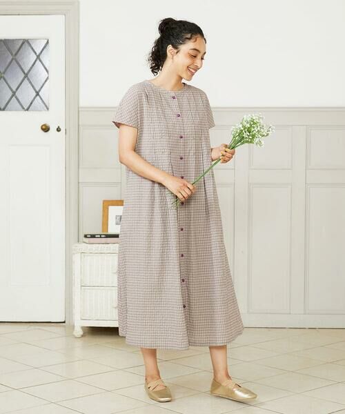 Jocomomola / ホコモモラ ロング・マキシ丈ワンピース | Chiquito チェックフレンチスリーブワンピース | 詳細9