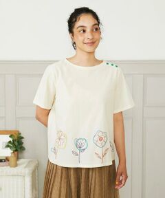 Jocomomola / ホコモモラ カットソー | Escala floral フラワー刺繍クラフトTシャツ
